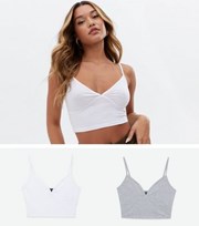 New Look 2 Pack Grey Marl and White Bralettes